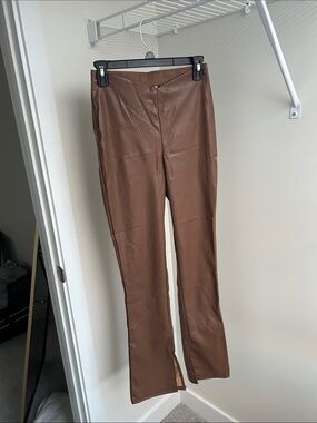 H&M Brown Faux Leather Boot Cut Pants